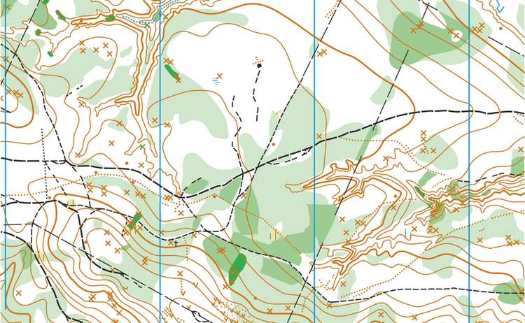 Vlásočnicová mapa terénu - výškopis a polohopis